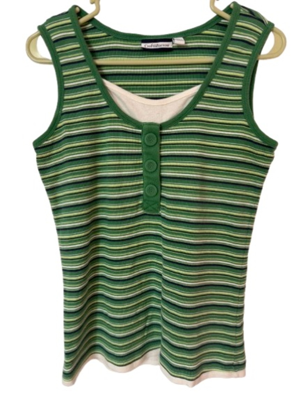 Croft & Barrow Green Striped Henley Tank Top Y2K Style Layered Look Size Medium